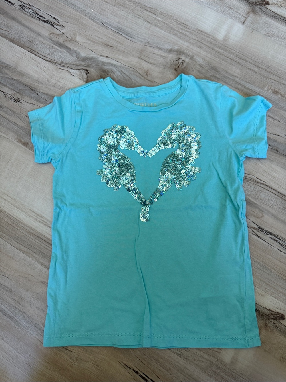 J. Crew Aqua Sequin Heart Short Sleeve Tee